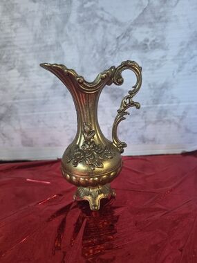 Vintage Italian Silver Finish Pitcher Vase 95-100 Acanthus Floral Pattern Italy